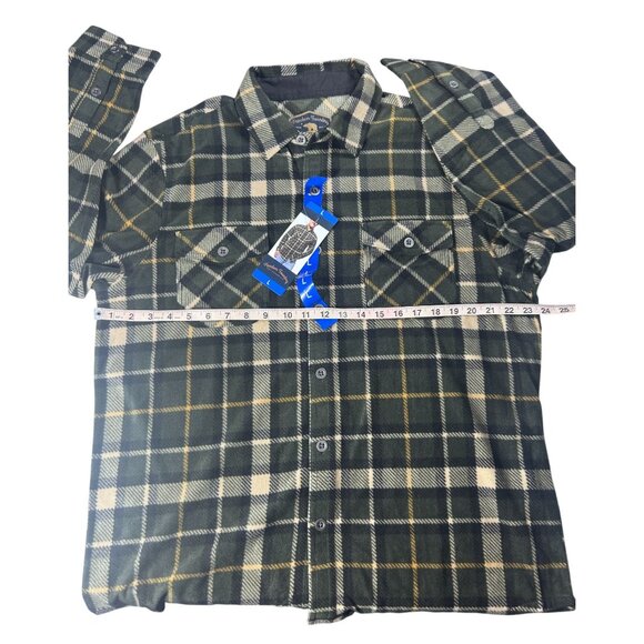 Freedom Foundry Fleece Shirt Mens L Plaid Green & Beige Long‎ Sleeve - Picture 4 of 9